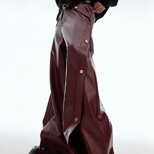 High Street hommes pantalons décontracté en cuir Pu boucle en métal couleur unie droite jambe large lâche mâle pantalon nouveau élégant 24E2354 - Product Image 3