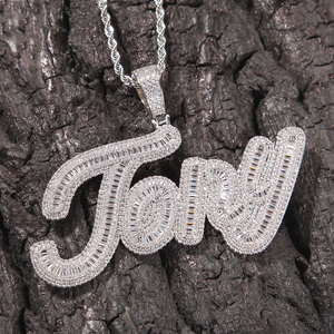 Haute qualité 14K plaqué or blanc taille baguette diamant pendentif lettre personnalisée 925 argent Hip Hop Style pour les fêtes d'hommes - Product Image 1