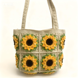 2025 New Handmade Cartoon Hook Crocheted Knitted <b>Shoulder</b> Bag Embroidery Two <b>Straps</b> ZIP Closure Cotton Lining Portable Cartoon - Product Image 1