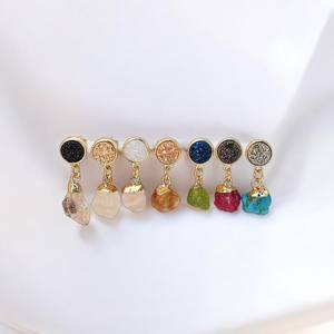 DIY Druzy And <b>Emerald</b> Gemstone with Raw Stone Drop <b>Earrings</b> - Birthstone <b>Earrings</b> - Handmade Charms <b>Earrings</b> Jewelry - Product Image 3