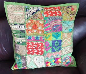 Indian Handcrafted Patchwork & Embroidery <b>Cushion</b> Cover Recycled Sequin Home Decor Living Room Ethnic Boho Decor - Product Image 1