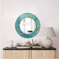 Cadre de miroir moderne de qualité supérieure en forme de cercle argenté avec incrustation d'os, écologique, taille personnalisable pour décoration murale
