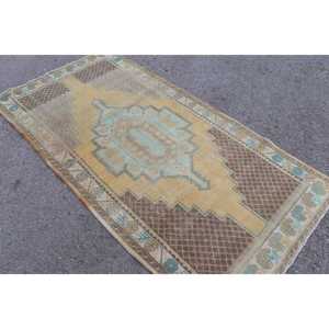 3.7x7.3 ft Rug, Area Turkish Rug, <b>Yellow</b> Striped Rug - Product Image 3