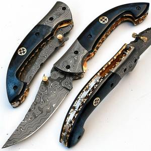 Navaja Plegable de Bolsillo de Acero de Damasco de Grado Industrial Hecha a Mano Personalizada, Soporte OEM, Mango de Madera/Hueso/Resina, Hecho en Pakistán - Product Image 6