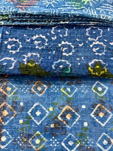 Bleu Indigo Vintage Kantha couette, indien Kantha couvre-lit literie couvre-lit jeter lit double, jeter couverture, Boho Kantha couettes - Product Image 5