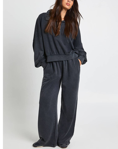 Conjunto Deportivo de Mujer con Cuello Alto y Lavado Ácido, Venta Directa de Fábrica, Apliques Personalizados, Bordado Desgastado, Corte Regular, Chándal de Algodón - Product Image 5