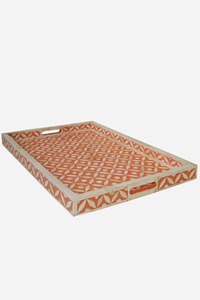Plateau d'incrustation d'os orange fabriqué à la main Design traditionnel Assiette de service décorative de luxe Organisateur de maison Présentoir d'Inde - Product Image 6