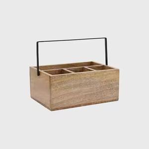 Kitchen Countertop Rustic Wooden Flatware Caddy Organizer Cutlery <b>Storage</b> Box Utensil Holder - Product Image 5