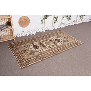 Classique Marron Beige Géométrique Kilim Tapis Vintage Turc 3.4X6.2 pieds Patchwork Laine Armure Latex Rayé Couloir Rectangulaire - Product Image 2