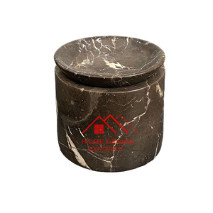 Boîte décorative en marbre cylindrique en marbre brun italien pour le stockage des aliments et des épices avec couvercle meilleure cuisine tendance - Product Image 1