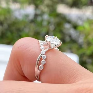 IGI Certifié 14K Or Massif 2.50CT VS1 Lab Grown Diamond Romantic Compass Prong Set Solitaire Accent Ring Bague De Mariage Unique - Product Image 2