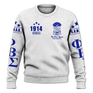 Phi Beta Sigma 1914 Fraternity Knit Sweater <b>Acrylic</b> Chenille Greek Letters Blue White Sigma Sweater Premium Apparel - Product Image 3