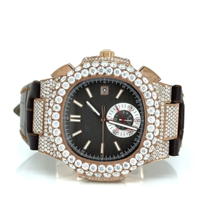 นาฬิกาข้อมือหนังแท้ประดับเพชรแบบตั้งวันที่อัตโนมัติขายดีที่สุด ขอบหน้าปัดประดับเพชรเต็มแบบฮิปฮอป นาฬิกาจักรกลสุดหรู - Product Image 1
