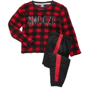 Set Pigiama Max & Olivia 2 Pezzi, Top in Finta Pelliccia e Pantaloni Bicolore, Morbido Rosso-Nero, Taglia S per Ragazzi Grandi - Product Image 1