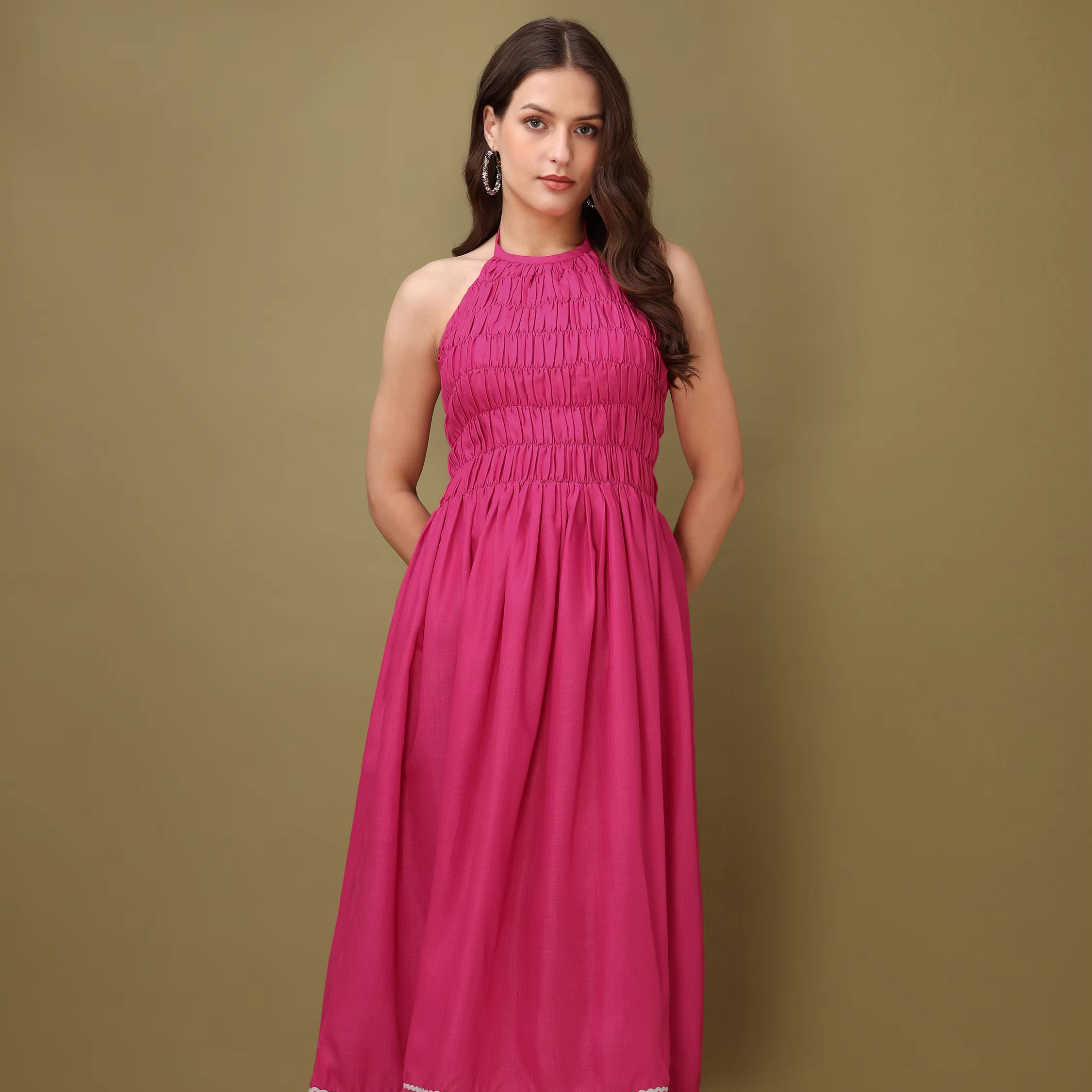 slim fit dress slacks Rose Flower Halter Neck Fit and Flare Silk Dress for Wedding