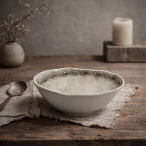 Ciotola in Ceramica Irregolare Rotonda per Servire il Cibo, Modello Afrodite di Excelsa, Design Wabi-Sabi con Smalto Reattivo, Decorazione Digitale Lucida in Rilievo - Product Image 3