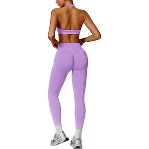 Conjuntos de yoga, sujetador sin costuras y leggings de cintura alta, elásticos, transpirables, flexibles, ropa deportiva para mujer, gimnasio - Product Image 1