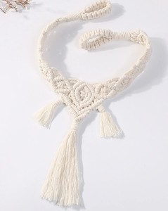 Cravates tissées pour rideaux en macramé Boho-Rideau de ferme blanc en corde de coton tissé à la main-pour rideaux intérieurs extérieurs décoratifs - Product Image 2