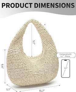 Bolso de Mano de Ratán Natural Hecho a Mano para Mujer |   Bolso de Mano Tejido de Pasto Marino para la Playa de Verano - Product Image 4