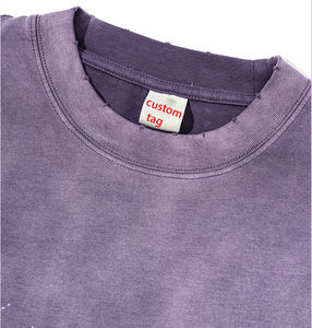 Camiseta de lujo 100% de algodón de gran tamaño con lavado ácido para hombre, logotipo Vintage desgastado de alta calidad, diseño desvanecido personalizado - Product Image 4