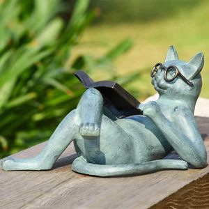 Escultura de gato antiguo sentado gato inteligente leyendo un libro Showpiece hogar y jardín escultura y figurita personalizable decorativa - Product Image 4