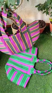 Sac à provisions en nylon réutilisable écologique avec fermeture à glissière RPET Sacs de plage en plastique recyclé tissé à la main fabriqués en Inde - Product Image 2