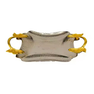 Vajilla decorativa para el hogar más vendida, bandeja para servir, bandeja de mesa de café, bandeja de Metal plateado de calidad superior con mango de acento Floral - Product Image 4