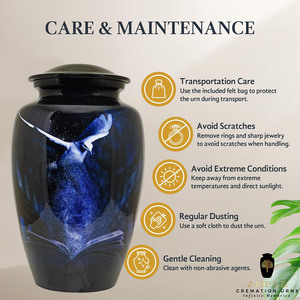 Urna Funeraria Ecológica de Estilo Americano con Diseño de Pájaro Azul y Blanco Brillante para Cenizas Humanas con Capacidad de 220 Pulgadas Cúbicas - Product Image 5