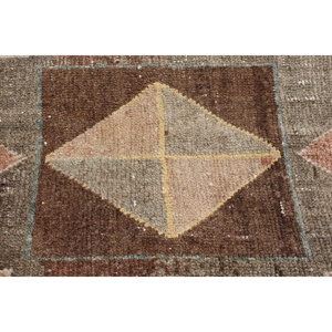 Turkish 3.5x11.9 ft Rug, <b>Runner</b> Vintage Rug, Brown <b>Green</b> Ikat Wool Rug - Product Image 5