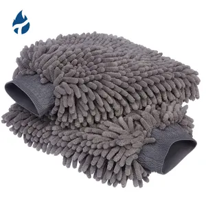 Scratch Free Car Cleaning Detailing Glove Grey Chenille Double Side Microfiber Waterproof Car Wash Mitt