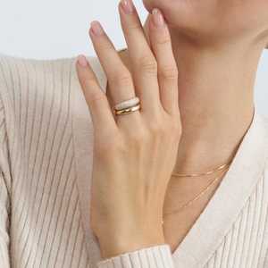Anillo de doble banda de diamante natural de corte brillante redondo y fino de oro macizo de 18 quilates, regalo de fiesta de boda perfecto para amantes - Product Image 5
