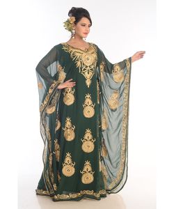 Georgette verte brodée zari travail caftans islamiques - Product Image 1