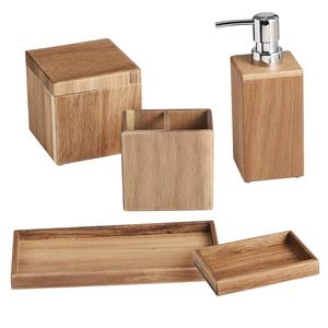 Venta caliente juego de baño de madera dispensador de jabón pasta de dientes y jabonera plato juego de baño de madera a bajo precio - Product Image 6