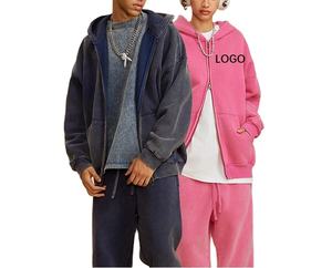 Best Selling Wholesale Acid Washed Drop Shoulder Zipper <b>Hoodie</b> Unisex 100%Cotton Personalised Custom Zip Up Hoodies For Low Sale - Product Image 3