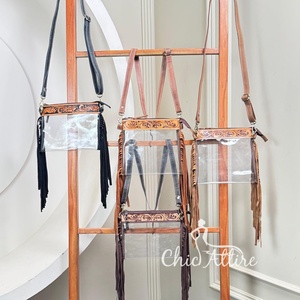 Fabricant de sacs à main transparents personnalisés approuvés par le stade sac à bandoulière en cuir repoussé à la main petits sacs transparents pour femmes - Product Image 1