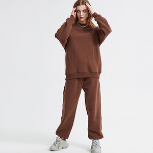 360g coton solide col rond hommes deux pièces ensemble survêtement coupe ample pull deux pièces à capuche pantalons de survêtement ensemble homme - Product Image 5