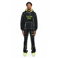 Pantalones Deportivos de Algodón con Bordado Desgastado, Cierre de Cremallera, Estilo Holgado, Gruesos, para Invierno, Personalizados, Unisex, Lavado Ácido Decolorado al Sol