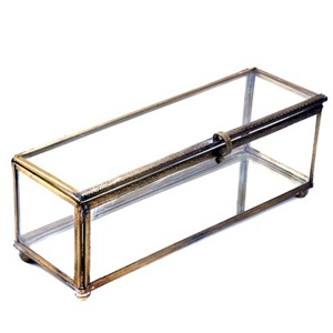 Antique Brass Gold Glass Jewelry <b>Box</b> 4 Compartment Clear Glass Keepsake Organizer Vintage Decorative Trinket <b>Box</b> Display Case - Product Image 2