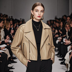 Nouveau modèle 2026 – Blouson en cuir unisexe coupe-vent et écologique, col montant, logo frontal, style vintage - Product Image 6
