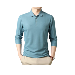 Polo surdimensionné en gros de haute qualité pour hommes à manches longues avec boutons vintage tissu tricoté respirant - Product Image 1