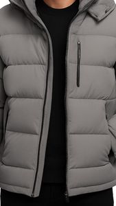 Chaqueta Acolchada Premium para Hombre al por Mayor, Servicio OEM, Estilo Urbano Personalizado, Cuello con Capucha, Cierre Frontal con Logotipo, Ecológica - Product Image 4