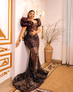 Robe corset africaine élégante de luxe pour femmes, tenue de soirée au sol pour les mariages, les réceptions pour les invités Aso Ebi - Product Image 2