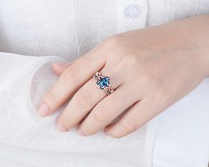 Plata de Ley 925 corte princesa alejandrita compromiso junio piedra natal hoja promesa anillo ramita rama vid anillo de bodas - Product Image 2