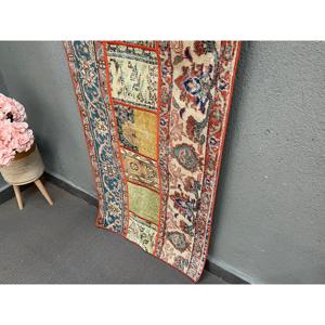 Turkish <b>Runner</b> Rug 2.2x6.3 ft (67x193 cm), Vintage <b>Red</b> Animal Print Wool Rug - Product Image 2