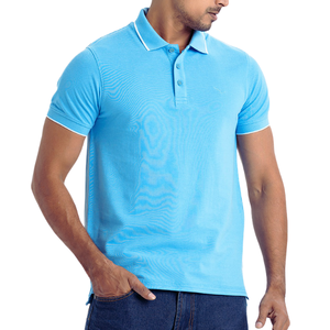 Bleu ciel coupe classique pour polo 100% coton à manches courtes doux et respirant motif solide tenue décontracté - Product Image 3