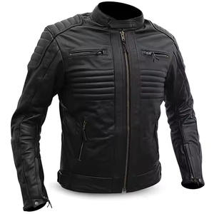Blouson universitaire homme personnalisé en cuir véritable à col montant, uni, avec fermeture éclair, pour l'hiver – Vente en gros - Product Image 1