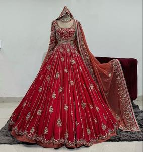 2025@Dazzling Bridal Red Lehenga Choli & Dupatta <b>Dress</b> with Beautiful Embellished Dabka Pearls Stone Hand Zari Embroidery Work - Product Image 1