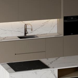 KEJIA Armoire de cuisine moderne et personnalisée en mélamine MDF avec îlot en pierre et <span class=keywords><strong>four</strong></span> encastré pour meubles de cuisine à domicile - Product Image 2
