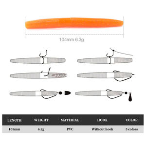 Água Doce Rocha Pilha Pesca 105mm 6.3g Isca Macia Isca De Plástico Worm Lure Pesca Silicone Worm Flutuante Macio Worm Lure para Bass Trout - Product Image 5