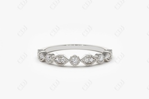 Bague de mariage unique en diamant cultivé en laboratoire certifié IGI 0.22CTW taille ronde 14K or blanc Miligrain ensemble bague de fiançailles empilable - Product Image 5